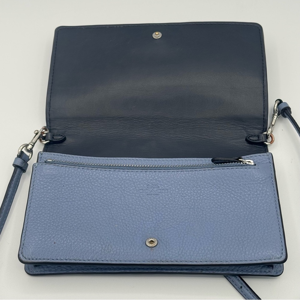 Coach Hayden Foldover Crossbody Clutch Bag Cornflower Blue Pebbled Leather - Picture 5 of 16